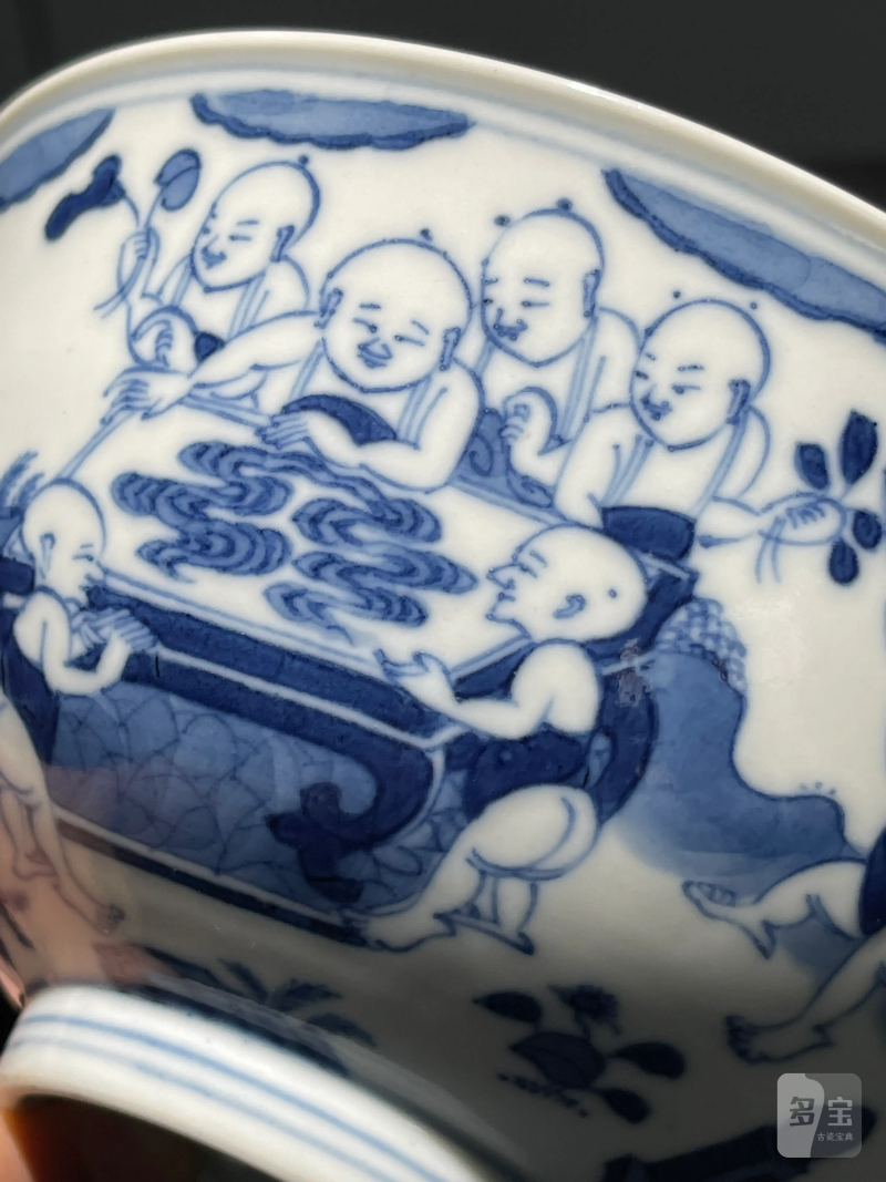 清道光 青花婴戏纹碗 - 图7